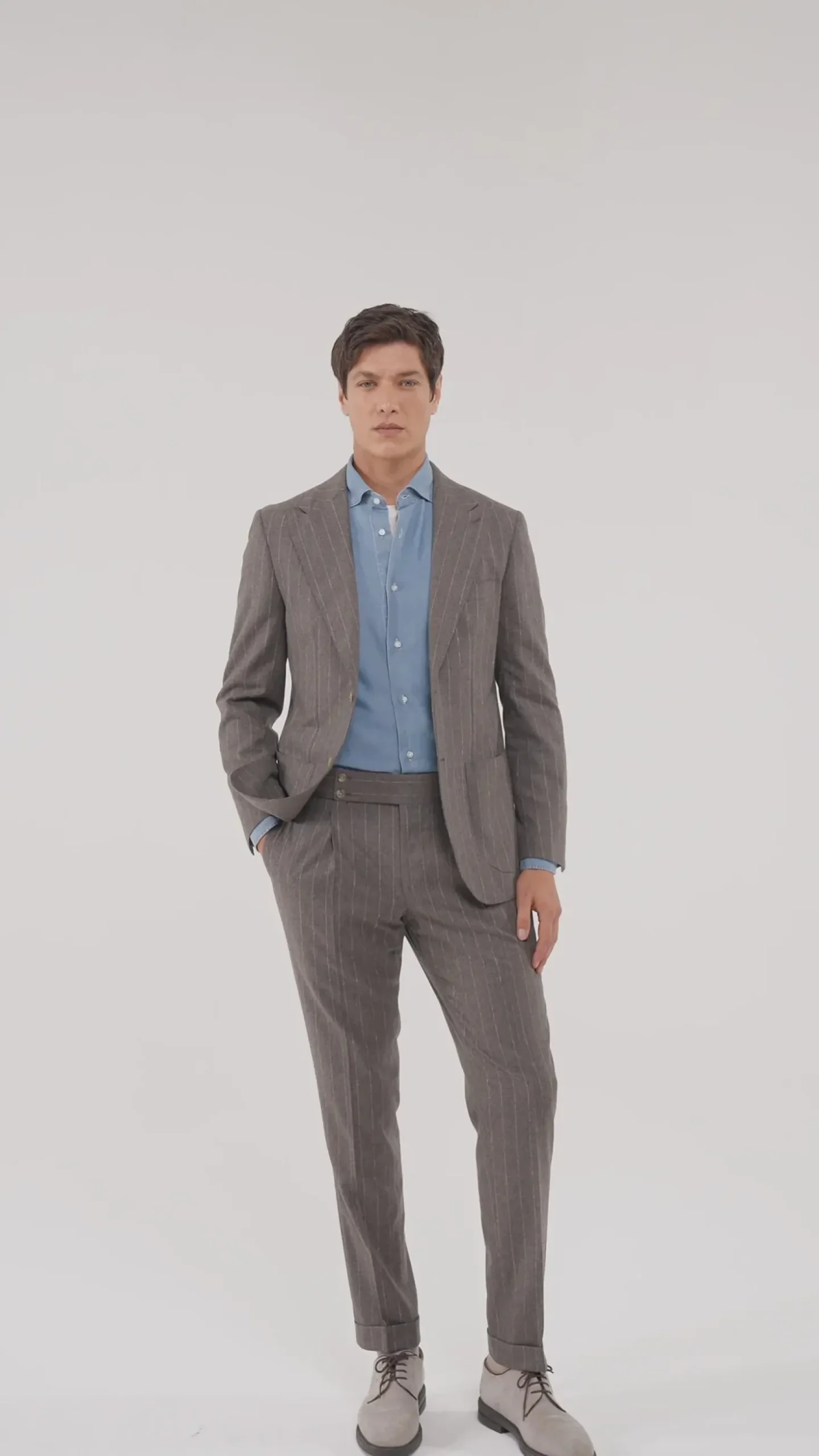 Costume rayé marron en laine et cachemire - Made in Italy