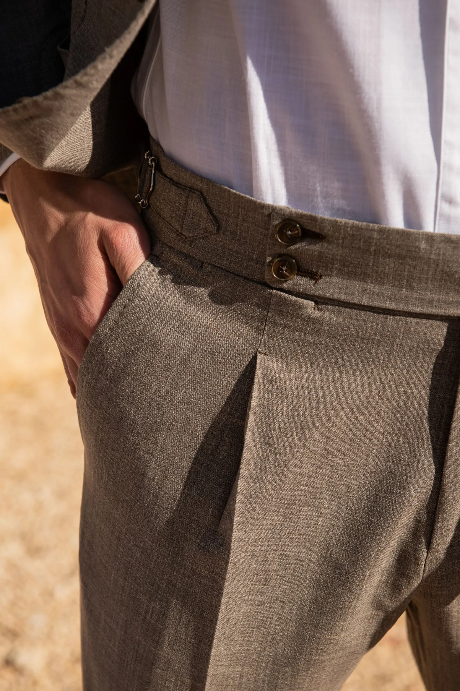 Costume tabac en laine, soie et lin - Made in Italy