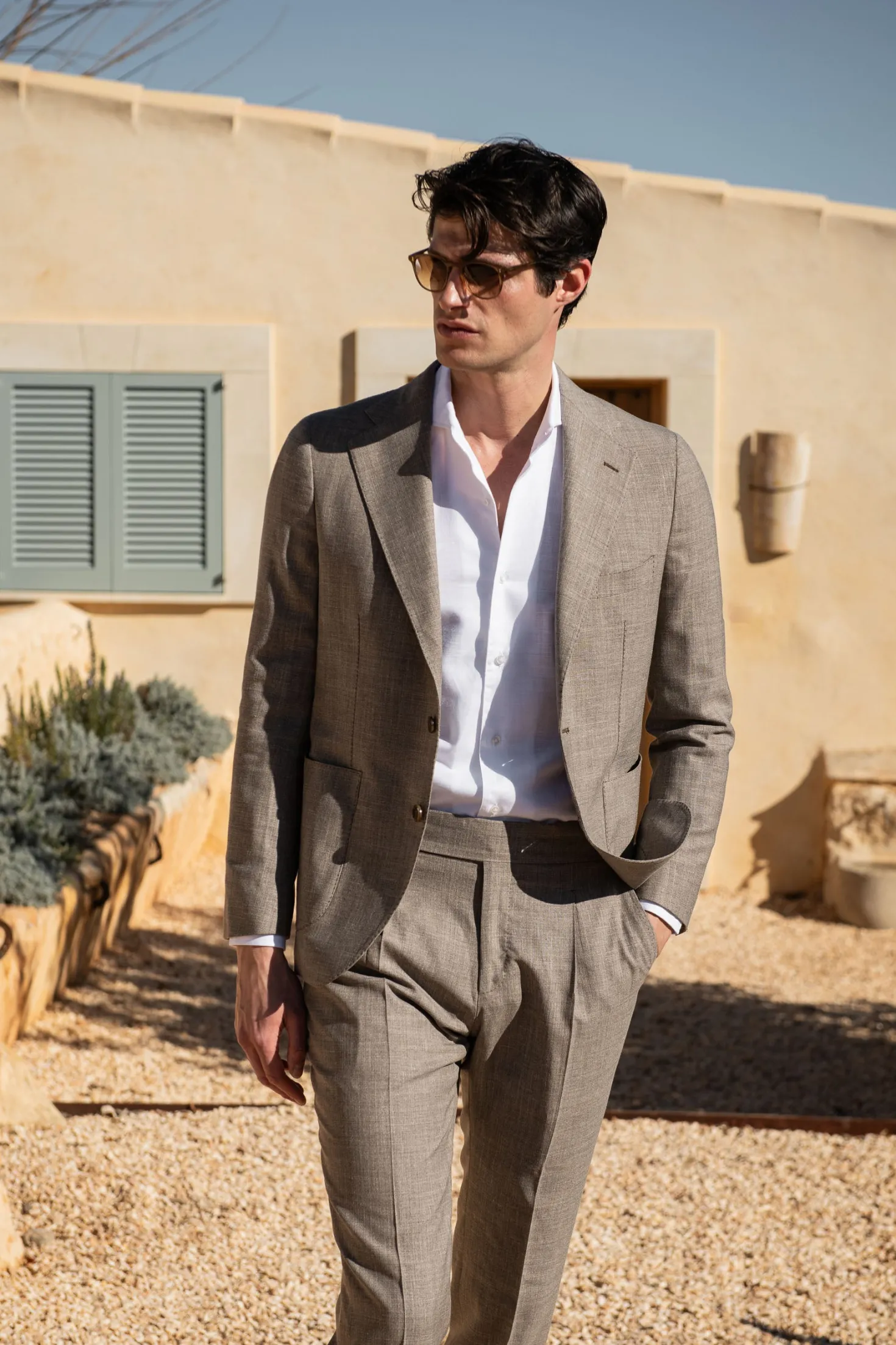 Costume tabac en laine, soie et lin - Made in Italy