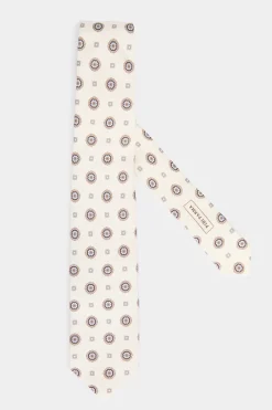 Cravate Blanc cassé à micro motif floral - Made in Italy