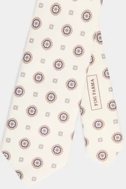 Cravate Blanc cassé à micro motif floral - Made in Italy