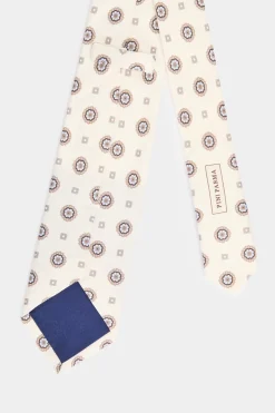 Cravate Blanc cassé à micro motif floral - Made in Italy