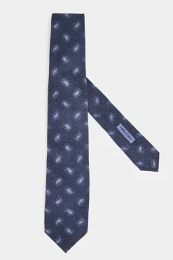 Cravate bleue en laine et cachemire à motif cachemire - Made in Italy