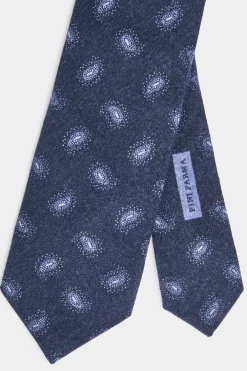 Cravate bleue en laine et cachemire à motif cachemire - Made in Italy