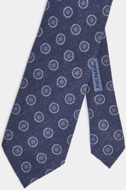 Cravate bleue à motif floral - Made in Italy