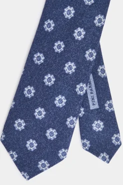 Cravate bleu marine à motif floral - Made in Italy
