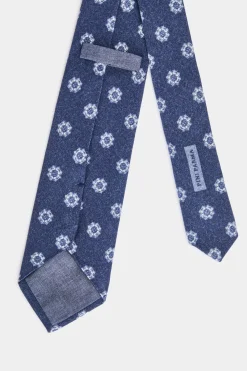 Cravate bleu marine à motif floral - Made in Italy