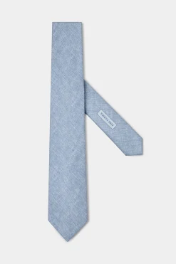 Cravate en lin et soie bleu ciel - Made in Italy