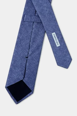 Cravate en lin et soie bleue - Made in Italy