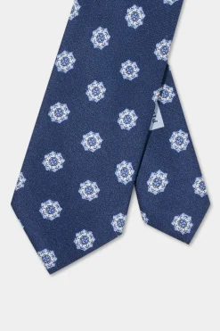 Cravate en soie à grand motif fantaisie bleu - Made in Italy