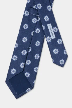 Cravate en soie à grand motif fantaisie bleu - Made in Italy