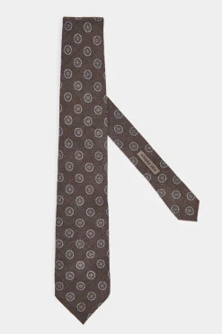 Cravate marron à motif floral - Made in Italy