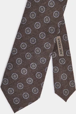 Cravate marron à motif floral - Made in Italy