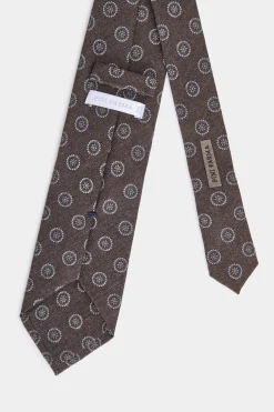 Cravate marron à motif floral - Made in Italy