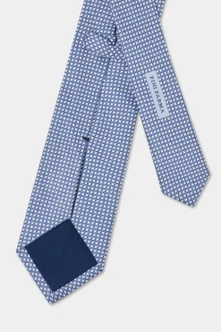 Cravate micro-fantaisie en soie bleue - Made in Italy