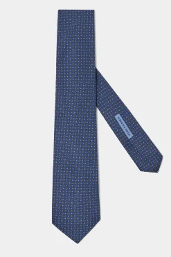 Cravate micro-fantaisie en soie bleue - Made in Italy