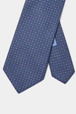 Cravate micro-fantaisie en soie bleue - Made in Italy