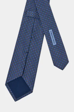 Cravate micro-fantaisie en soie bleue - Made in Italy