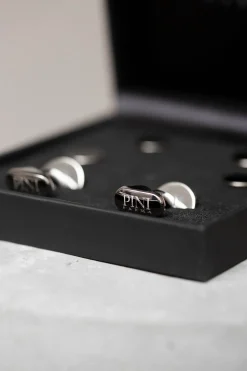 Ensemble de boutons de manchette et boutons de plastron noirs - Made in Italy