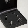 Ensemble de boutons de manchette et boutons de plastron noirs avec détail Swarovski - Made in Italy