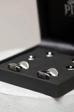 Ensemble de boutons de manchette et boutons de plastron noirs avec détail Swarovski - Made in Italy