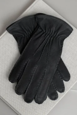 Gants bleu foncé en cuir de cerf doublés cachemire - Made in Italy