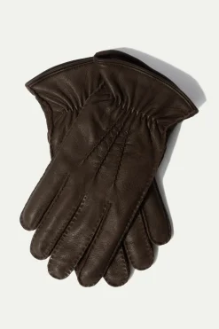 Gants en cuir de cerf marron foncé - Made in Italy