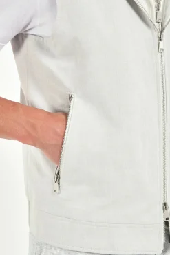 Gilet à capuche en lin et coton gris clair - Made in Italy