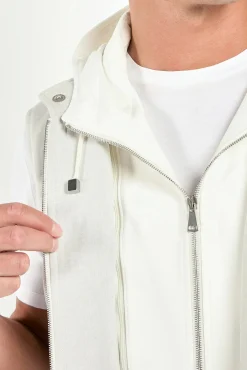 Gilet à capuche en lin et coton gris clair - Made in Italy