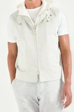 Gilet à capuche en lin et coton gris clair - Made in Italy