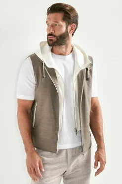 Gilet à capuche tabac - Made in Italy
