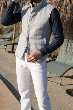 Gilet en lin gris craie – Made in Italy