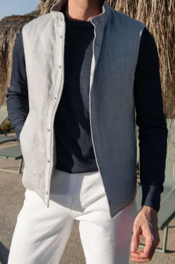 Gilet en lin gris craie – Made in Italy