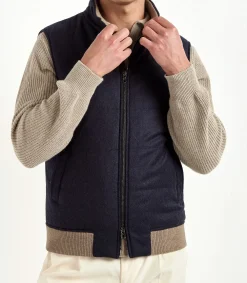 Gilet matelassé bleu en laine et cachemire – Made in Italy