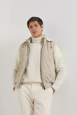 Gilet matelassé en daim beige - Made in Italy