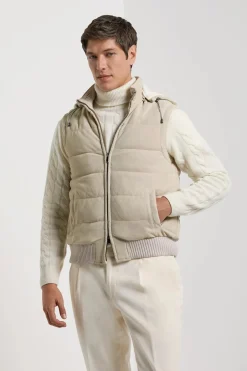 Gilet matelassé en daim beige - Made in Italy
