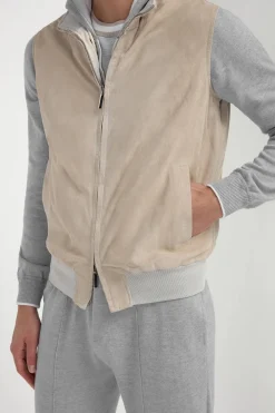 Gilet réversible en daim sable - Made in Italy