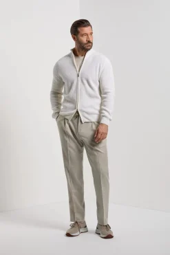 Gilet zippé blanc en mélange de cachemire côtelé – Made in Italy