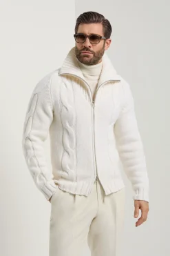 Gilet zippé blanc jacquard - Made in Italy
