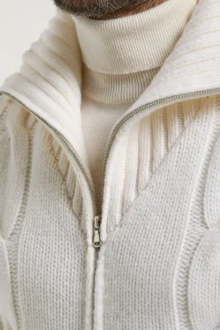 Gilet zippé blanc jacquard - Made in Italy