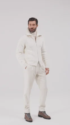 Gilet zippé blanc jacquard - Made in Italy