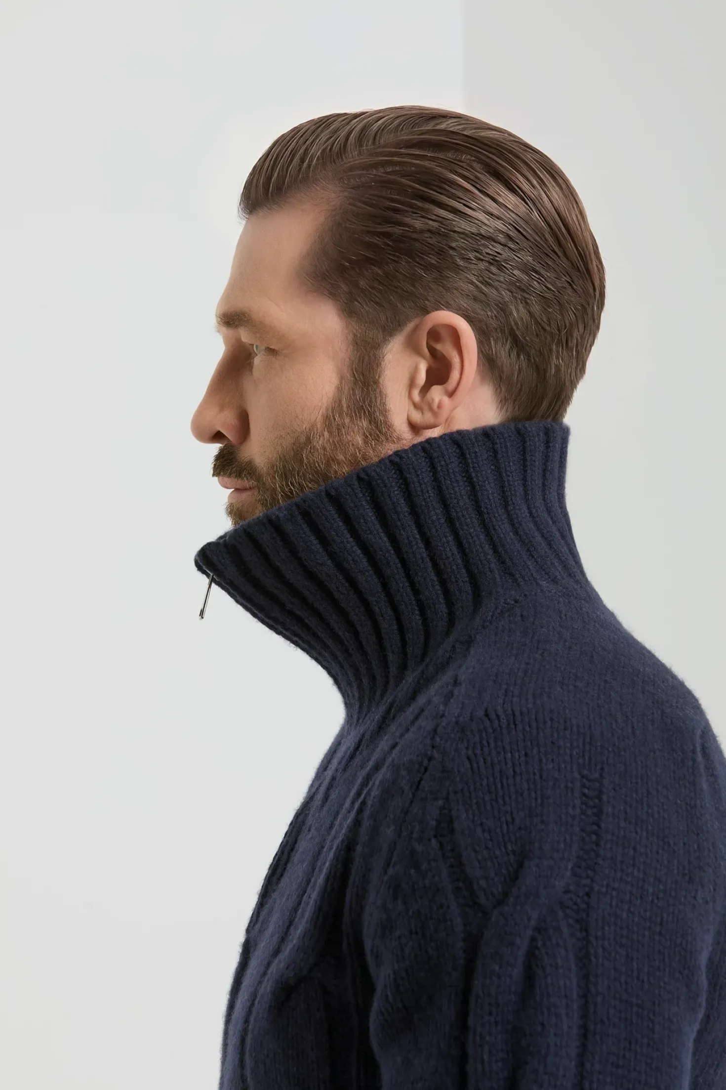 Gilet zippé bleu jacquard - Made in Italy