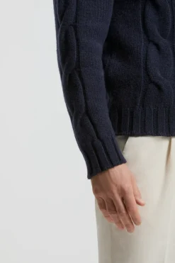 Gilet zippé bleu jacquard - Made in Italy