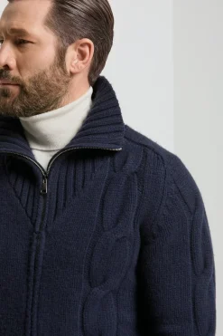 Gilet zippé bleu jacquard - Made in Italy