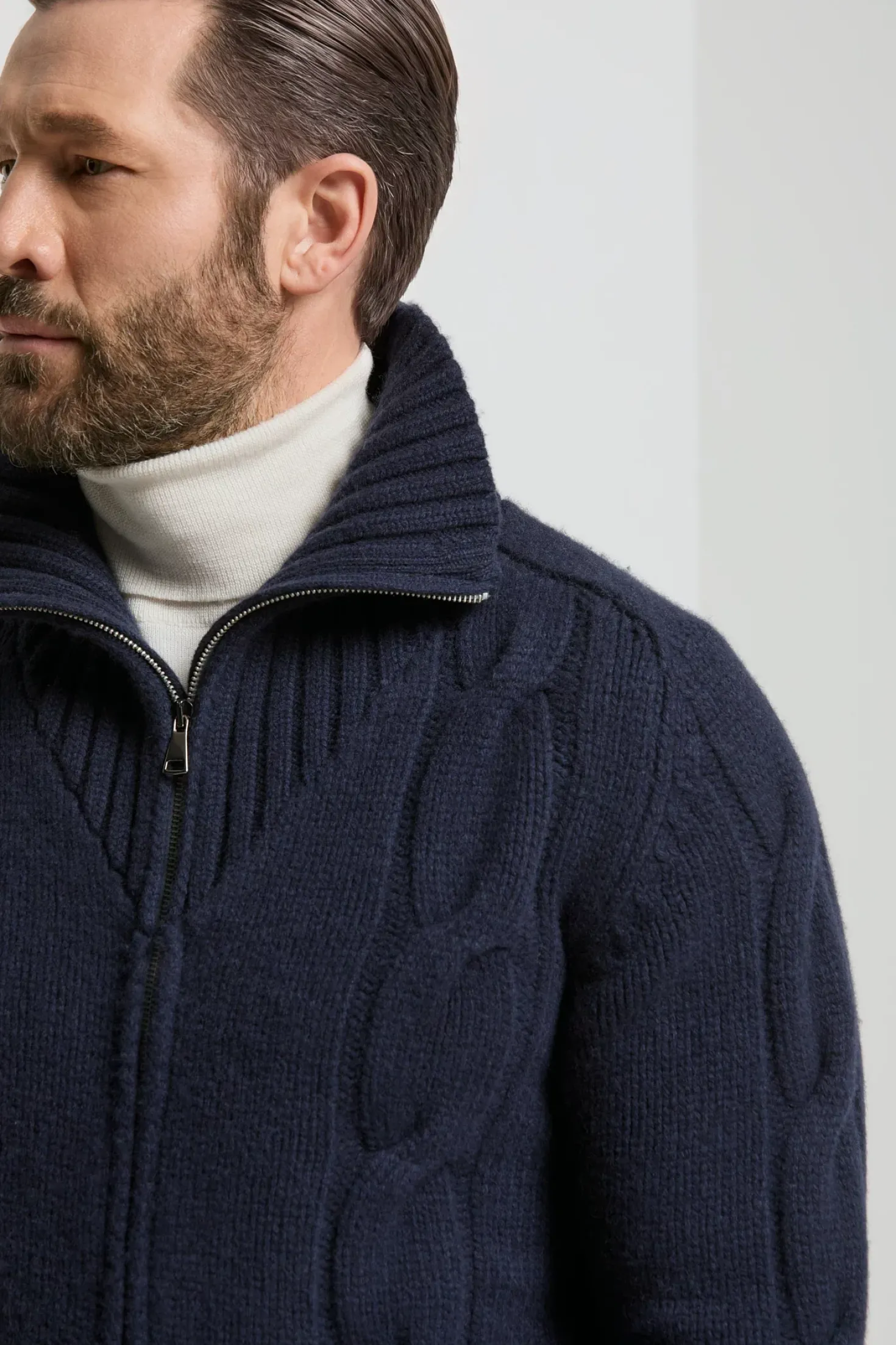 Gilet zippé bleu jacquard - Made in Italy