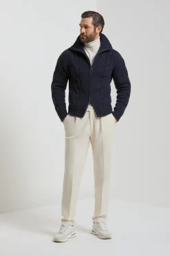 Gilet zippé bleu jacquard - Made in Italy
