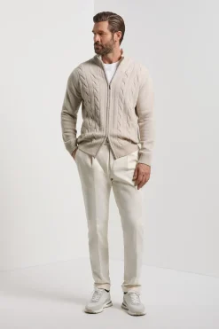 Gilet zippé intégral à maille torsadée beige – Made in Italy