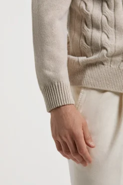 Gilet zippé intégral à maille torsadée beige – Made in Italy