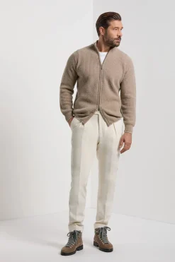 Gilet zippé taupe en mélange de cachemire côtelé – Made in Italy