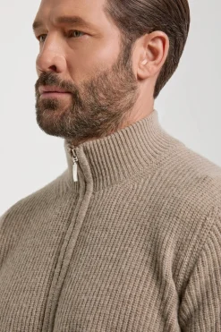 Gilet zippé taupe en mélange de cachemire côtelé – Made in Italy